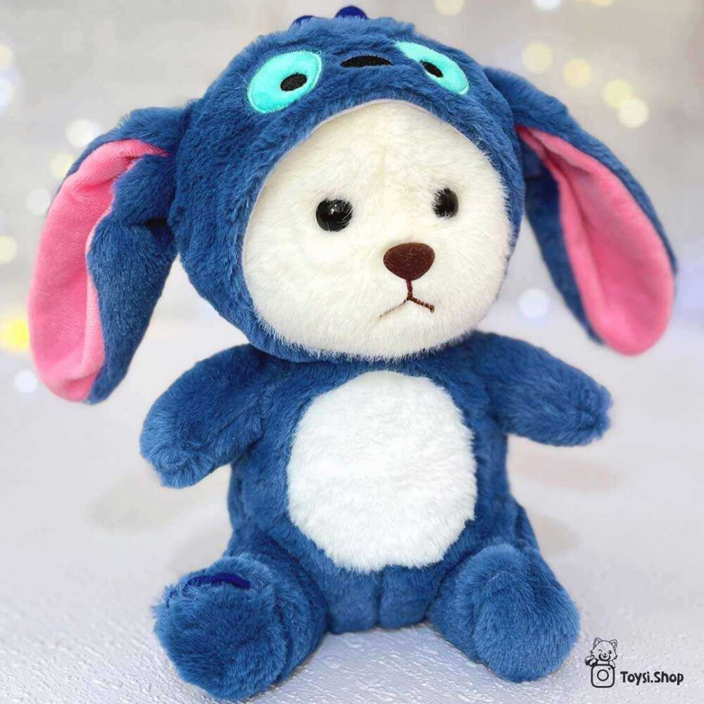 عروسک خرس هودی استیچ عروسک خرس لباس استیچ آبی