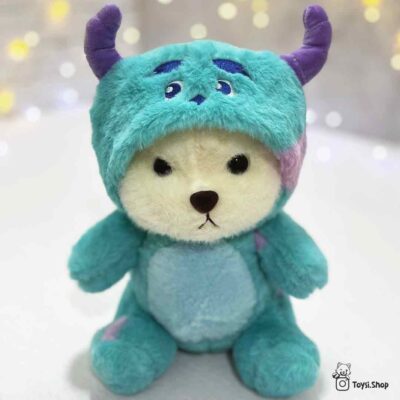 عروسک طرح خرس دو چهره مدل تن پوش سالیوان عروسک خرس کلاه سالیوان