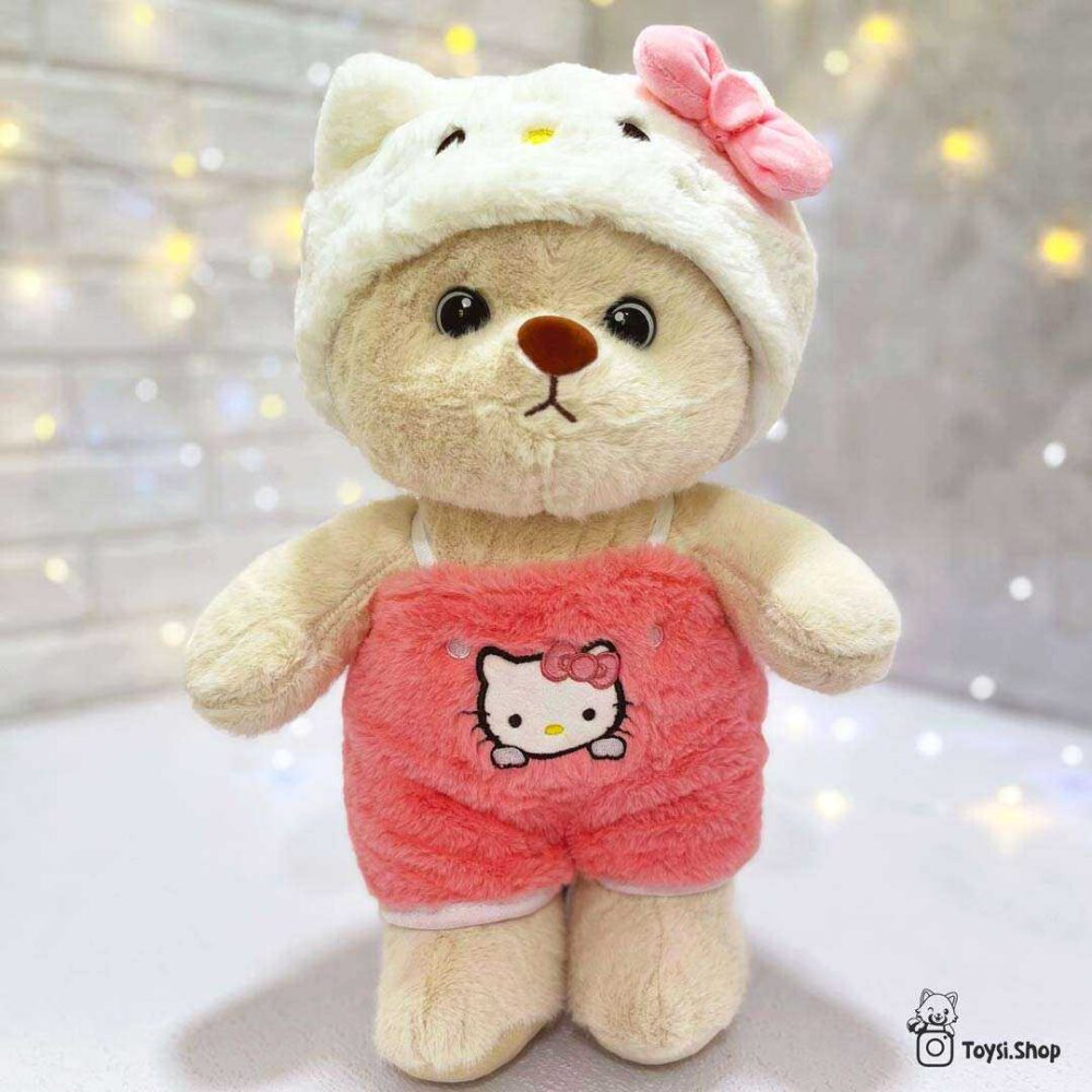 عروسک خرس لباس کیتی عروسک خرس دوچهره مدل کیتی