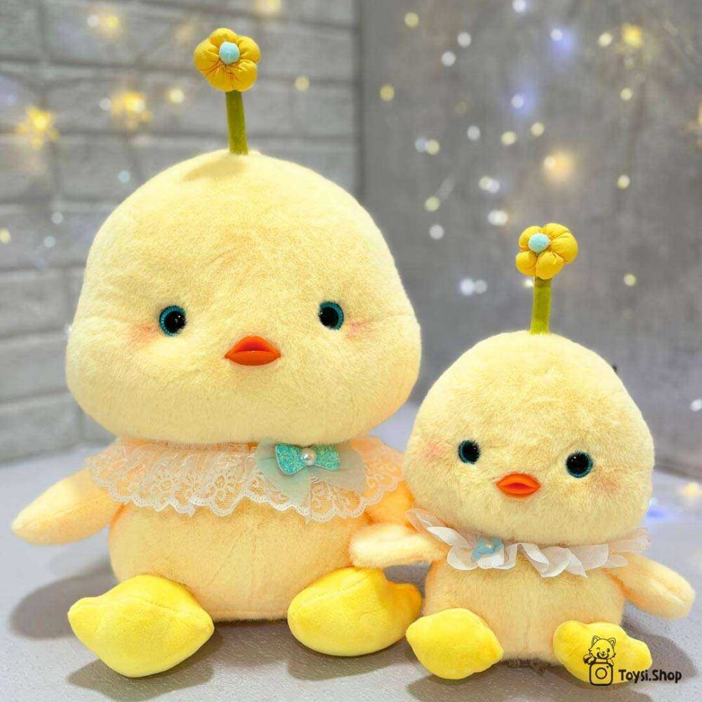 عروسک جوجه گل به سر خرید عروسک جوجه زرد پاپیون دار