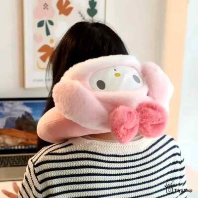 بالش دورگردنی صورتی بالش گردنی کلاه دار کیتی