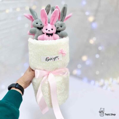 بوکت خرگوشی طوسی صورتی ولنتاین