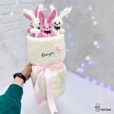 بوکت خرگوشی صورتی سفید ولنتاین