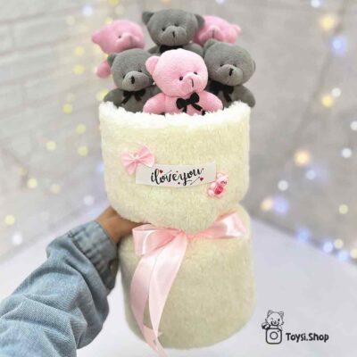 بوکت خرسی طوسی صورتی ولنتاین