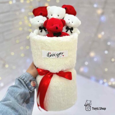 بوکت خرسی قرمز ولنتاین (بدنه سفید)