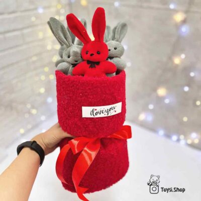 بوکت خرگوش طوسی قرمز ولنتاین