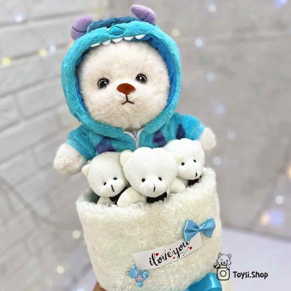 دسته گل عروسکی خرس با لباس سالیوان