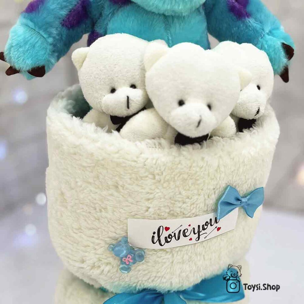 دسته گل شکلات و عروسک سالیوان