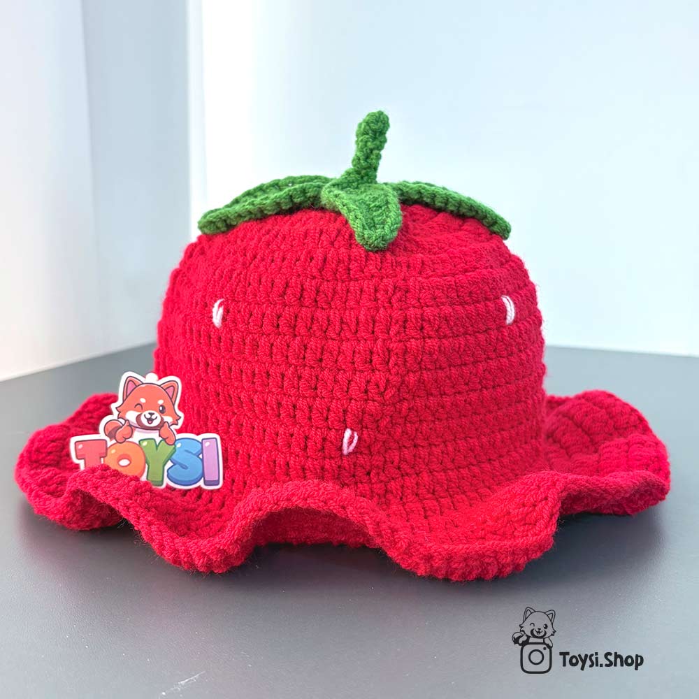 کلاه توت فرنگی بافتنی کلاه باکت بافتنی توت فرنگی