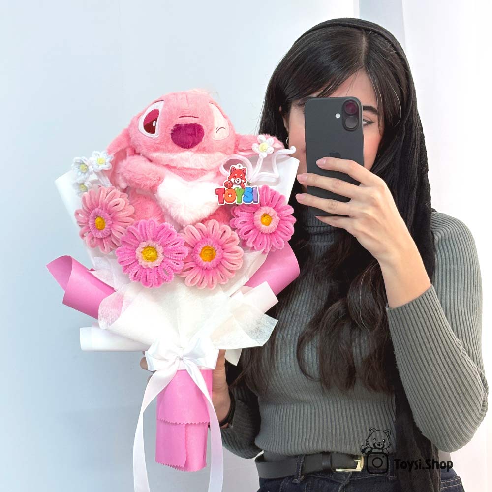 دسته گل جاودان استیچ صورتی عکس دسته گل عروسکی استیچ