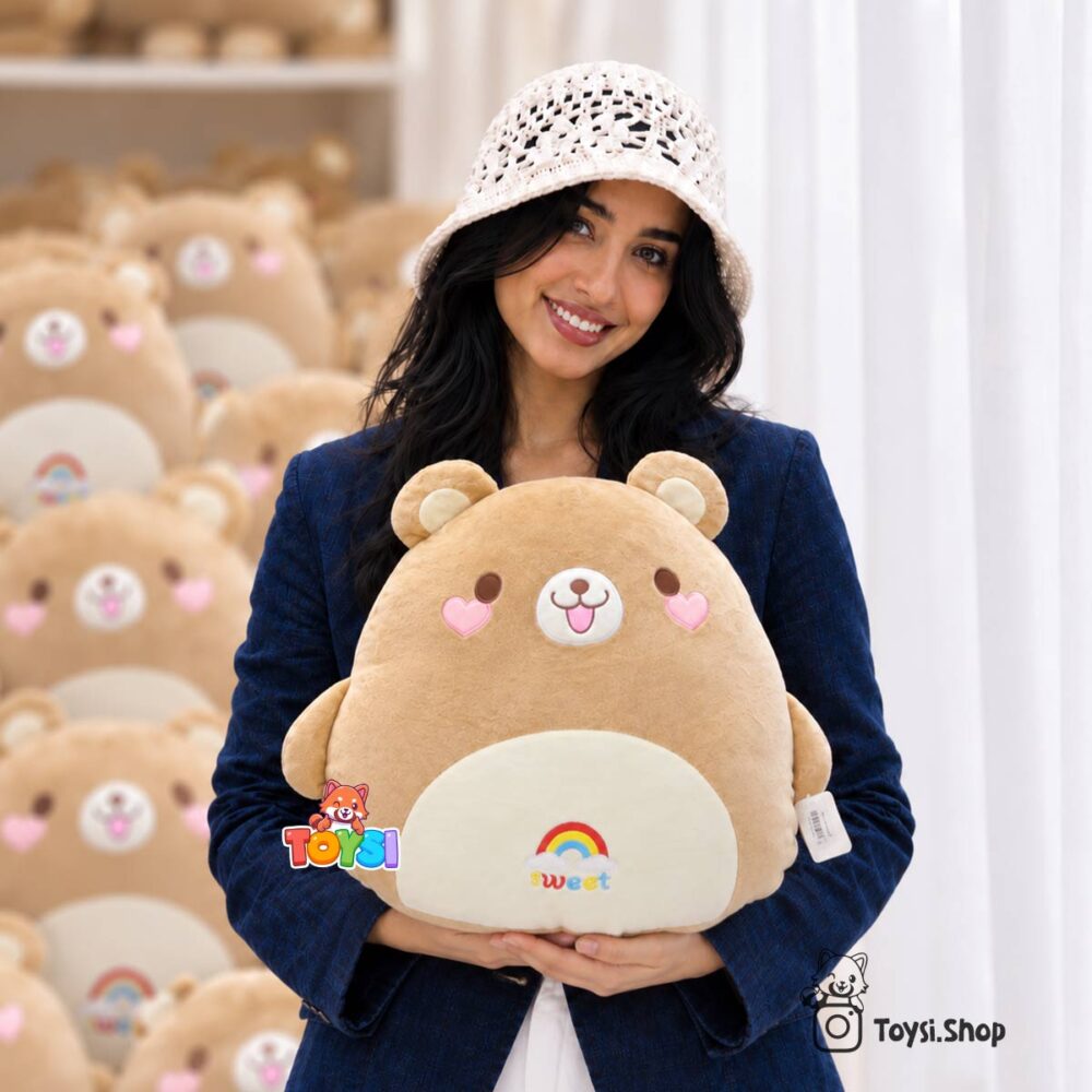 عروسک بالشتی با پتو طرح خرسی قهوه ای